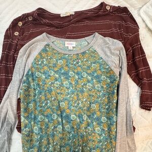 LuLaRoe Floral Raglan Top in Teal, Mustard & Gray